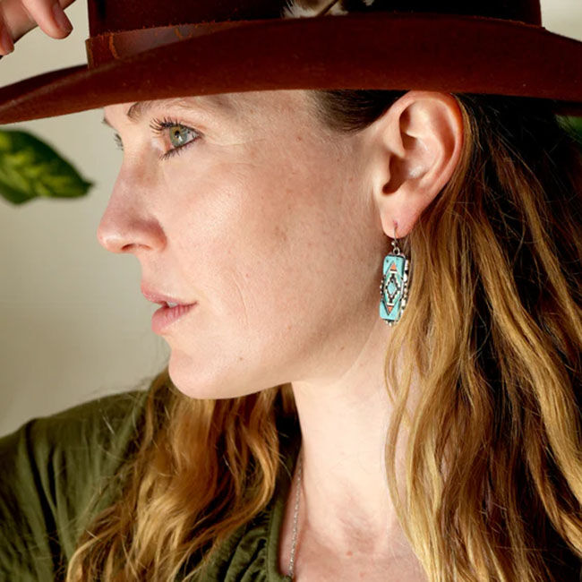 Wyo-Horse Silversmith Turquoise Inlaid Pattern Earrings image number null