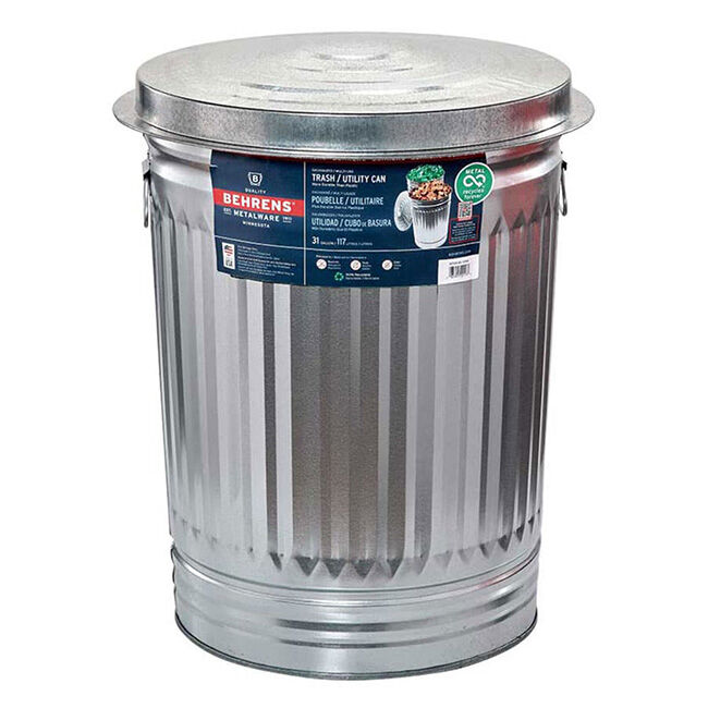 Behren's 31-Gallon Galvanized Steel Garbage Can with Lid image number null