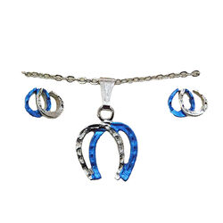 Finishing Touch of Kentucky Earring & Necklace Set - Double Horseshoe - Blue