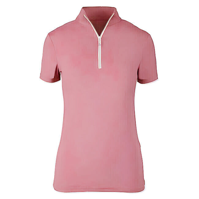 Tailored Sportsman Women's Short Sleeve IceFil Zip Top Shirt - Rose Bud/White/Silver image number null