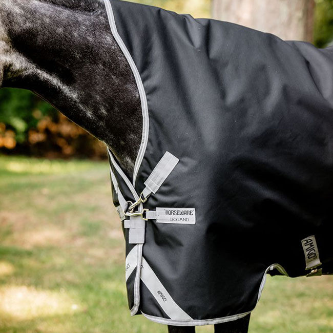 Horseware Amigo 12 Wug Turnout (0g Light) - Black/Titanium Grey & Silver image number null