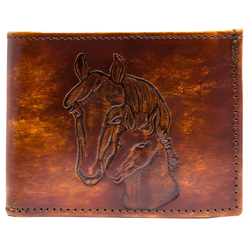Western Express Leather Bifold Wallet with Embossed Horse Heads