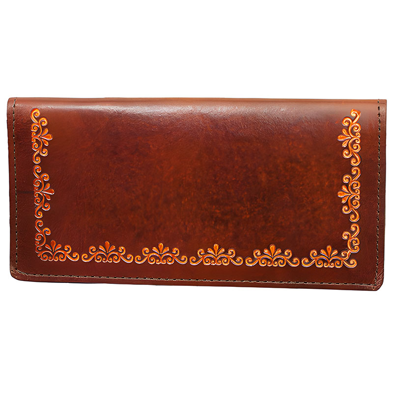 Western Express Leather Checkbook Wallet with Filigree Tooling