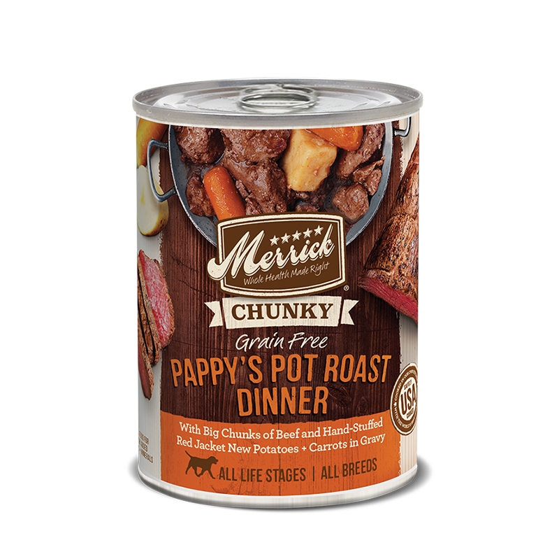 Merrick Chunky Grain Free Pappy's Pot Roast Dinner in Gravy Wet Dog Food 12.7 oz The